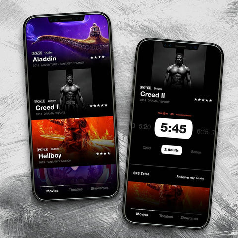Premium entertainment streaming mobile interface featuring movie ratings and discovery system representing SirCharles.DESIGN's media platform expertise for enhanced user engagement