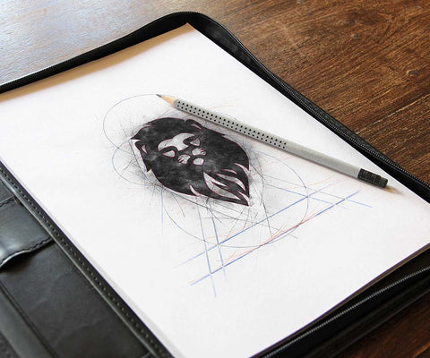 Professional logo design sketching process for award-winning LEO project representing SirCharles.DESIGN's systematic approach to brand identity development from concept to execution