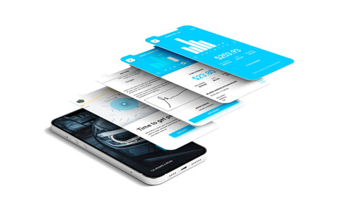 Layered smartphone screens displaying Skipcart job management interface with $23.80 earnings tracking, delivery queue system, and streamlined workflow design by SirCharles.DESIGN that eliminated app-switching and boosted driver productivity by 73%