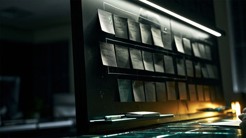 Annotated product roadmap and interface screens showing prioritized UX and design-system work.